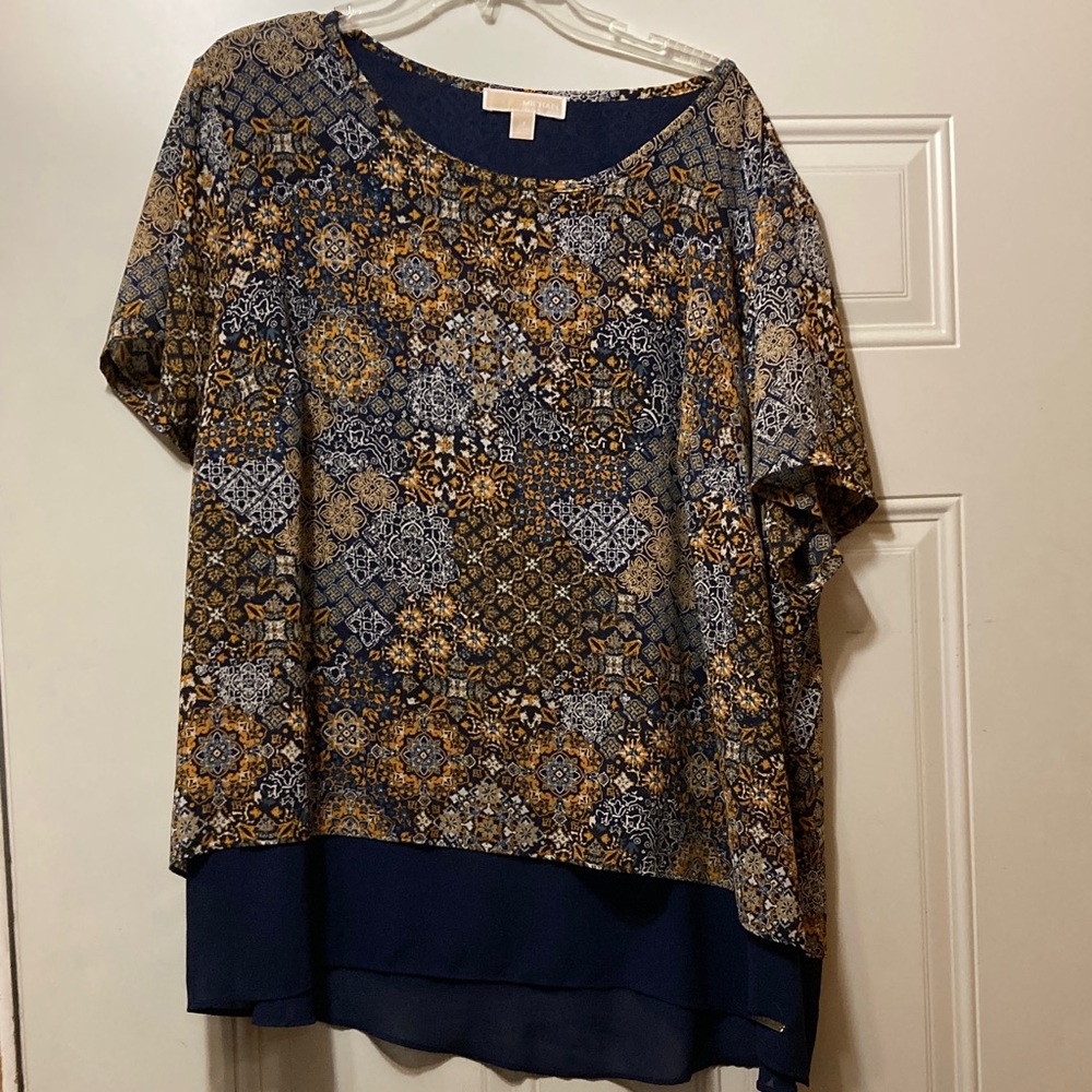 Michael Michael Kors ‎ Navy and Gold Patterned Blouse 3X
